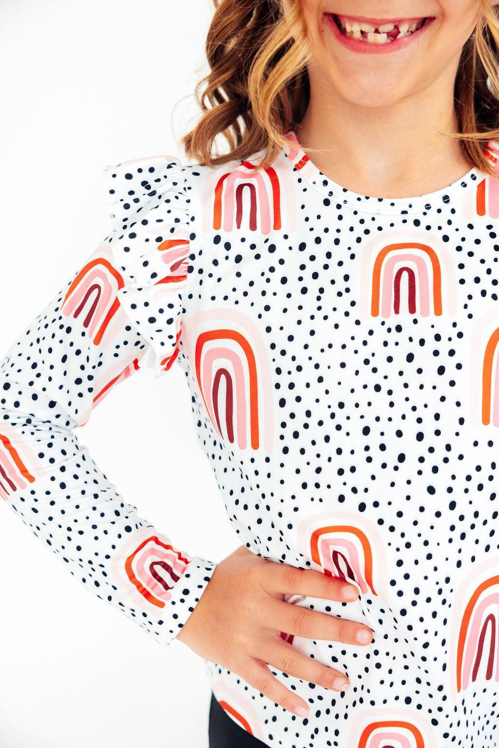 Peach Rainbow L/S Ruffle Tee-Mila & Rose ®