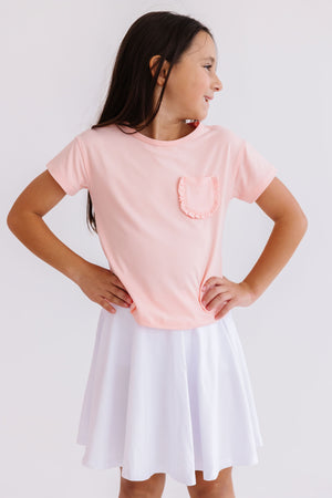 Peach Ruffle Pocket Tee-Mila & Rose ®
