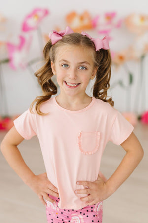 Peach Ruffle Pocket Tee-Mila & Rose ®