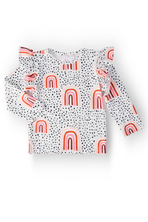 Peach Rainbow L/S Ruffle Tee-Mila & Rose ®