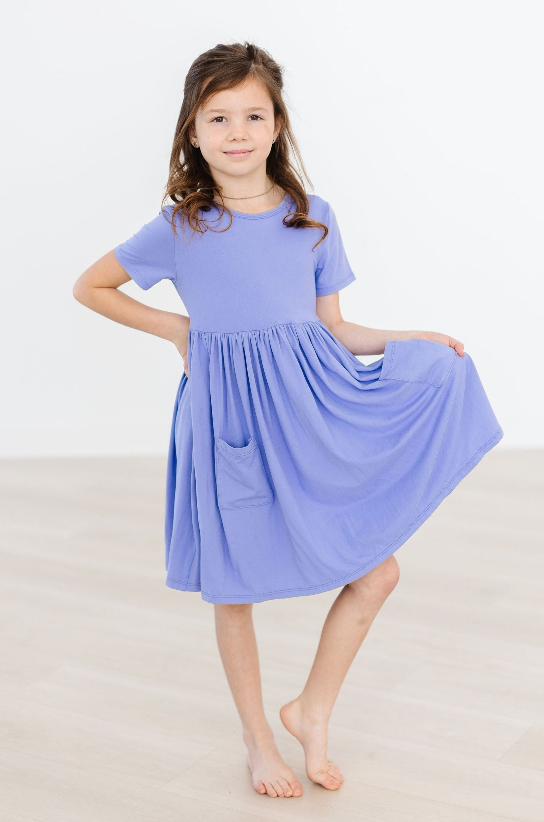 4t blue dress Girls' Bluebell 3/4 Sleeve Ruffle Twirl Dress Size: 2T Toddler By Mila & Rose