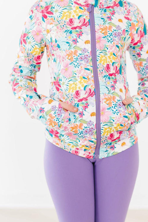 Mila & Rose Flexible Floral Full-Zip Ruffle Active Jacket main image 1