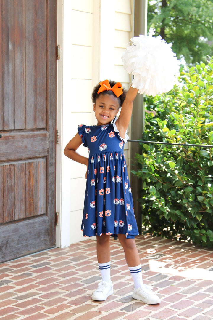 Auburn Blue Aubie Flutter Twirl Dress-Mila & Rose ®