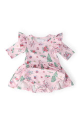 Pink Christmas 3/4 Sleeve Twirl Flutter Bodysuit-Mila & Rose ®