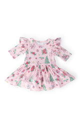 Pink Christmas 3/4 Sleeve Twirl Flutter Bodysuit-Mila & Rose ®