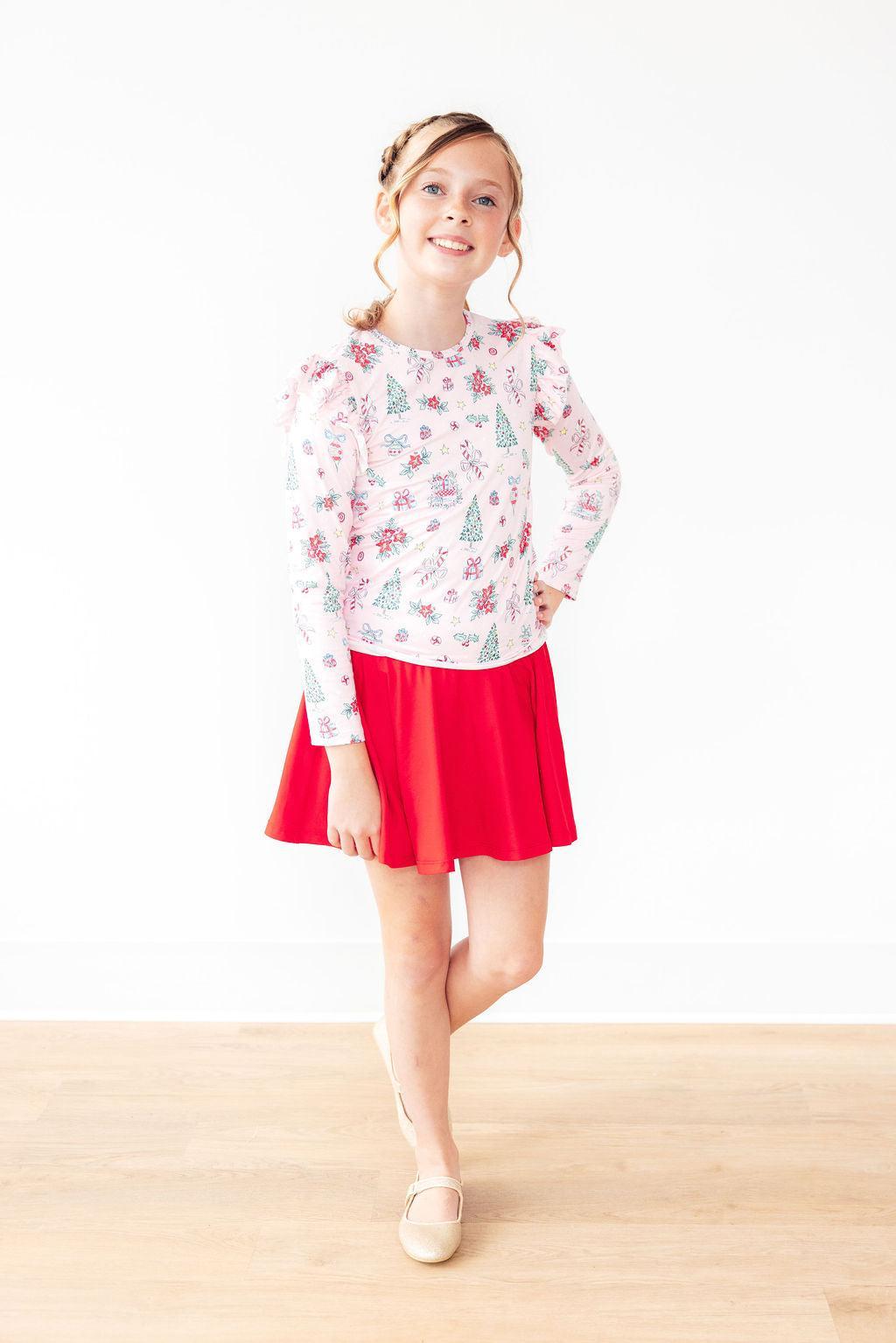 Pink Christmas L/S Ruffle Tee-Mila & Rose ®