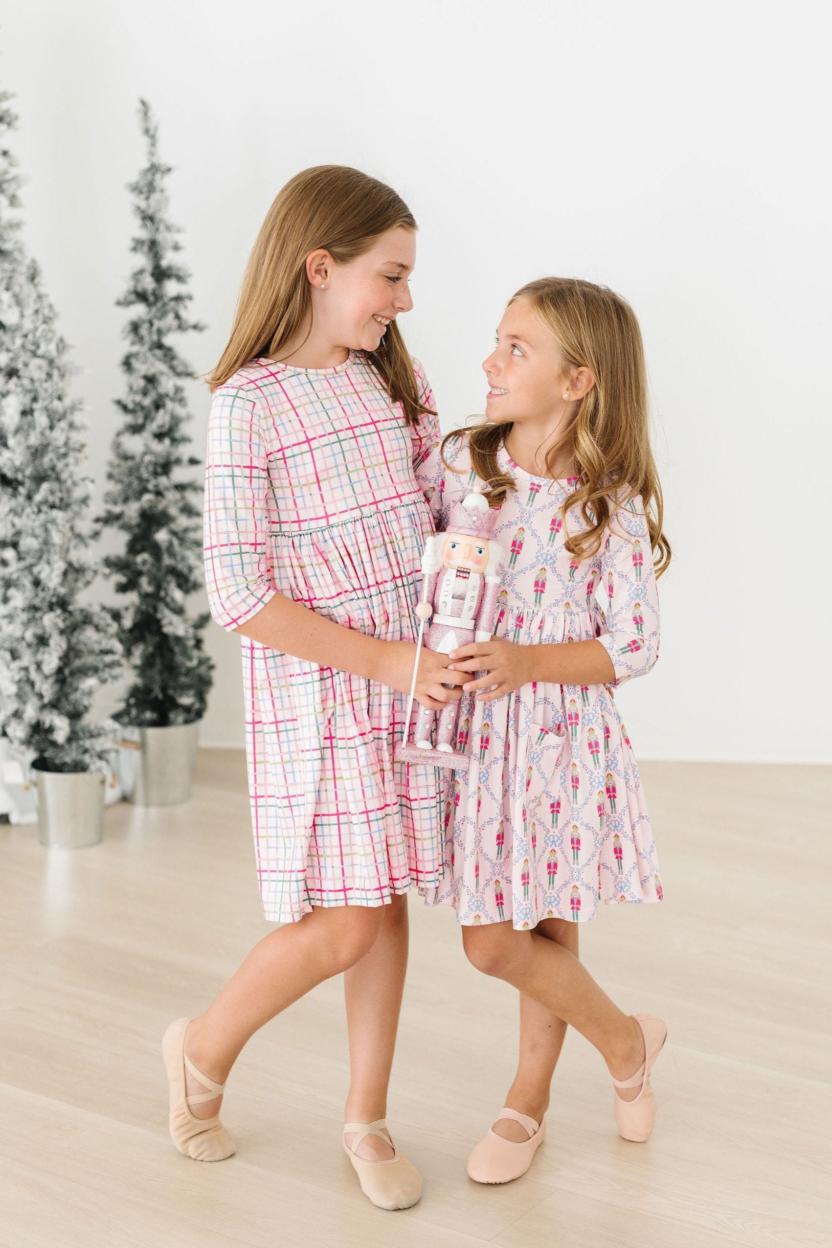 Pink Nutcracker 3/4 Sleeve Pocket Twirl Dress-Mila & Rose ®