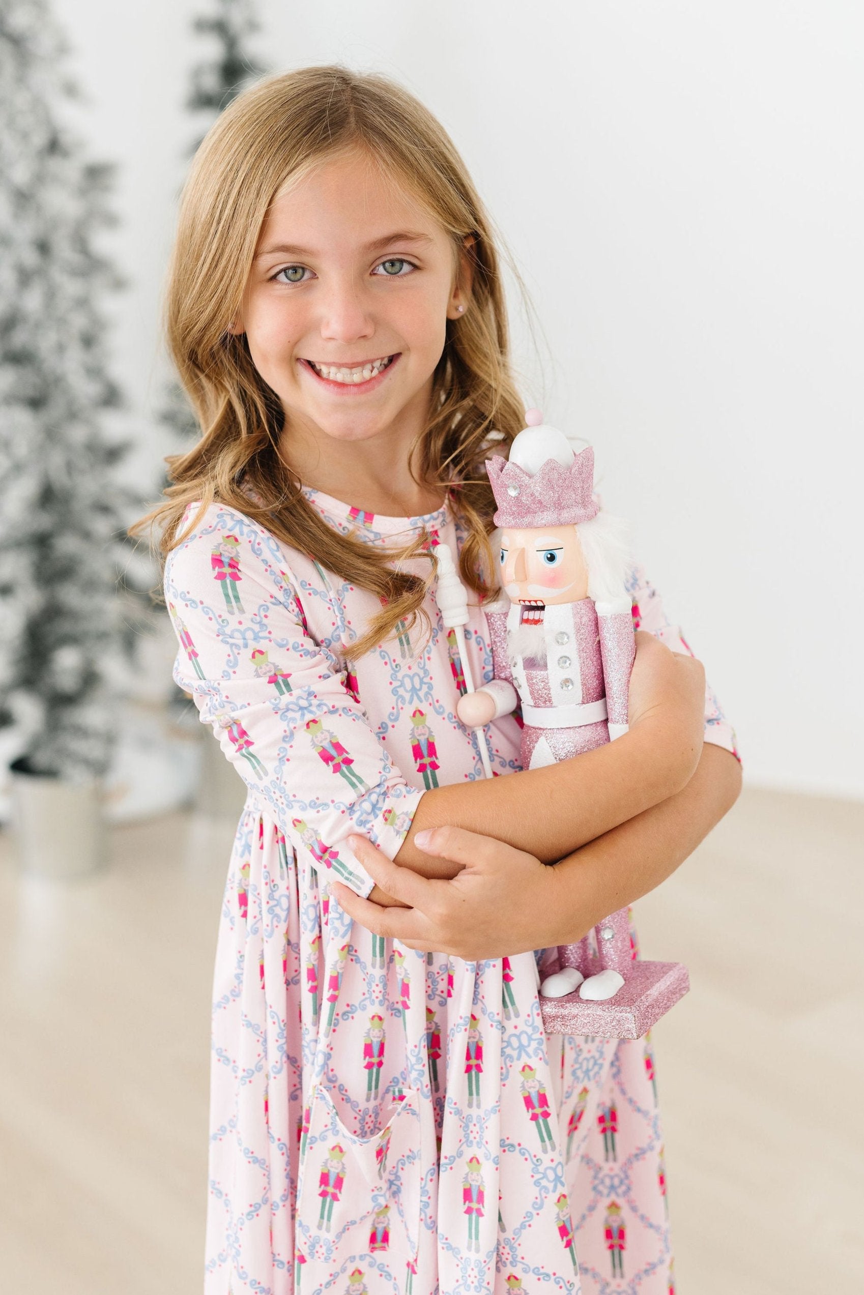 Girls' Pink Nutcracker 3/4 Sleeve Pocket Twirl Dress Size: 12-24m By Mila & Rose Girls' Pink Nutcracker 3/4 Sleeve Pocket Twirl Dress Size: 12-24m By Mila & Rose