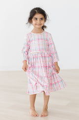 Pink Plaid 3/4 Sleeve Pocket Twirl Dress-Mila & Rose ®