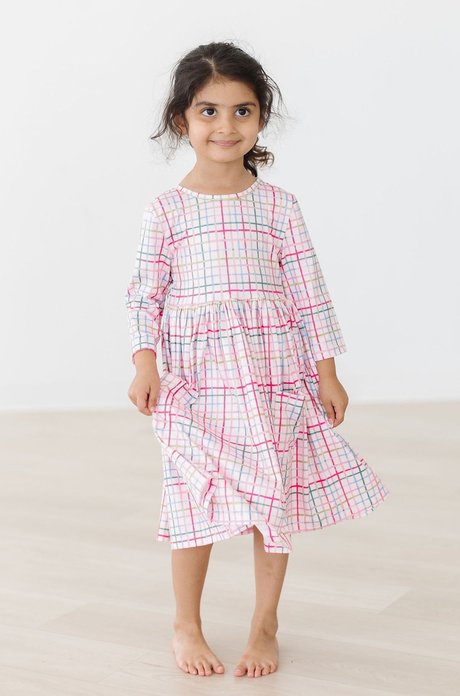 Girls' Pink Plaid 3/4 Sleeve Pocket Twirl Dress Size: 2T Toddler By Mila & Rose Girls' Pink Plaid 3/4 Sleeve Pocket Twirl Dress Size: 2T Toddler By Mila & Rose