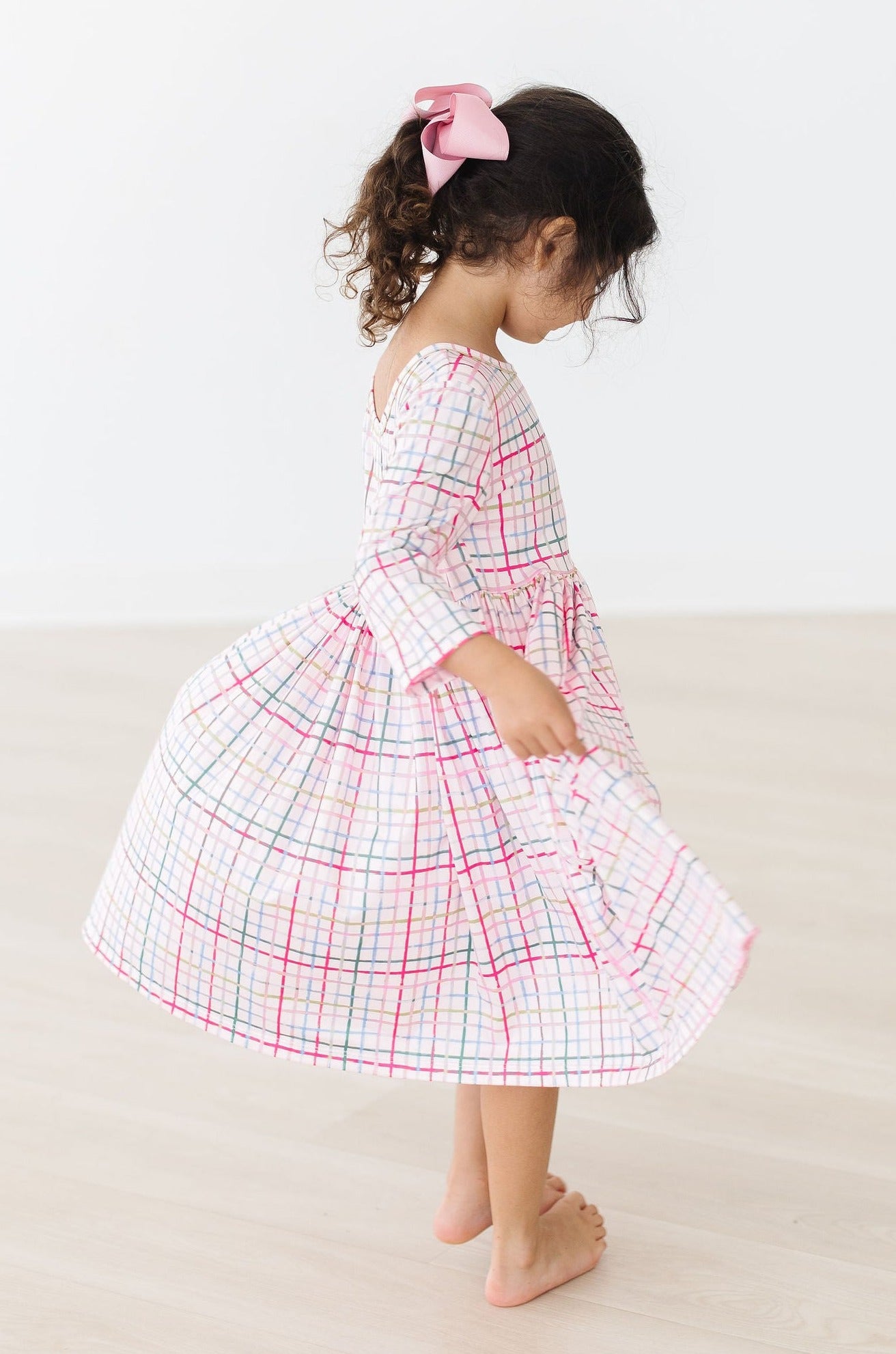 Girls' Pink Plaid 3/4 Sleeve Pocket Twirl Dress Size: 2T Toddler By Mila & Rose Girls' Pink Plaid 3/4 Sleeve Pocket Twirl Dress Size: 2T Toddler By Mila & Rose