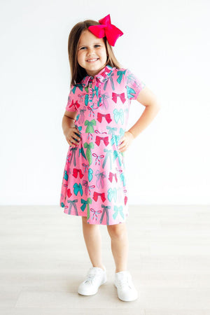 Pink Twirls & Ties S/S Polo Dress-Mila & Rose ®