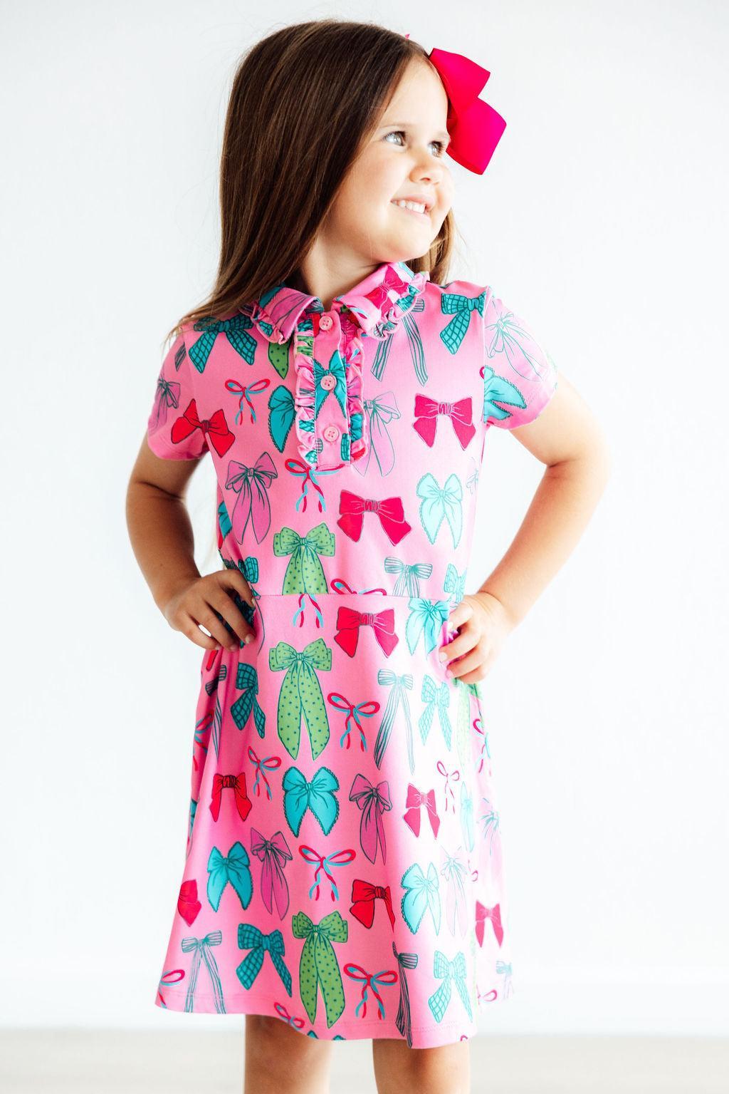 Pink Twirls & Ties S/S Polo Dress-Mila & Rose ®