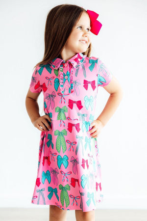Pink Twirls & Ties S/S Polo Dress-Mila & Rose ®