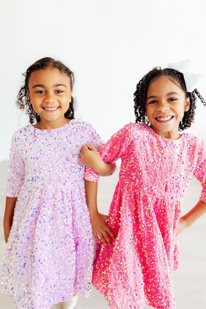 Pink Velvet Sequin Dress-Mila & Rose ®