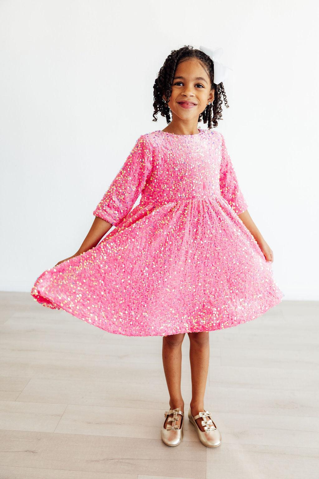Pink Velvet Sequin Dress-Mila & Rose ®