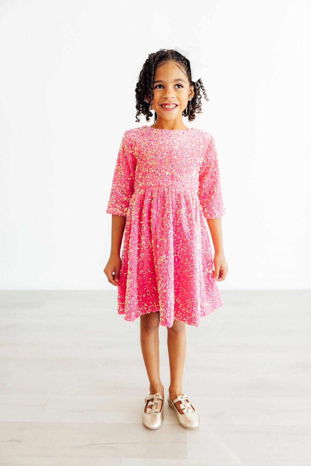 Pink Velvet Sequin Dress-Mila & Rose ®