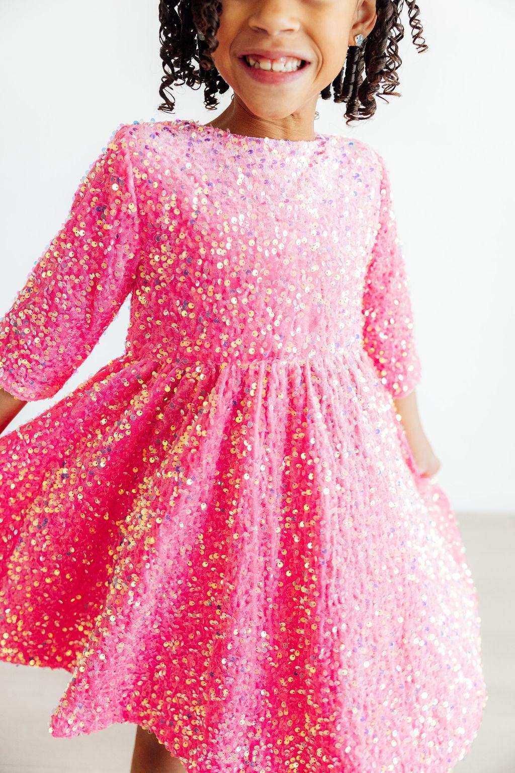 Girls' Pink Velvet Sequin Dress Size: 7/8 By Mila & Rose