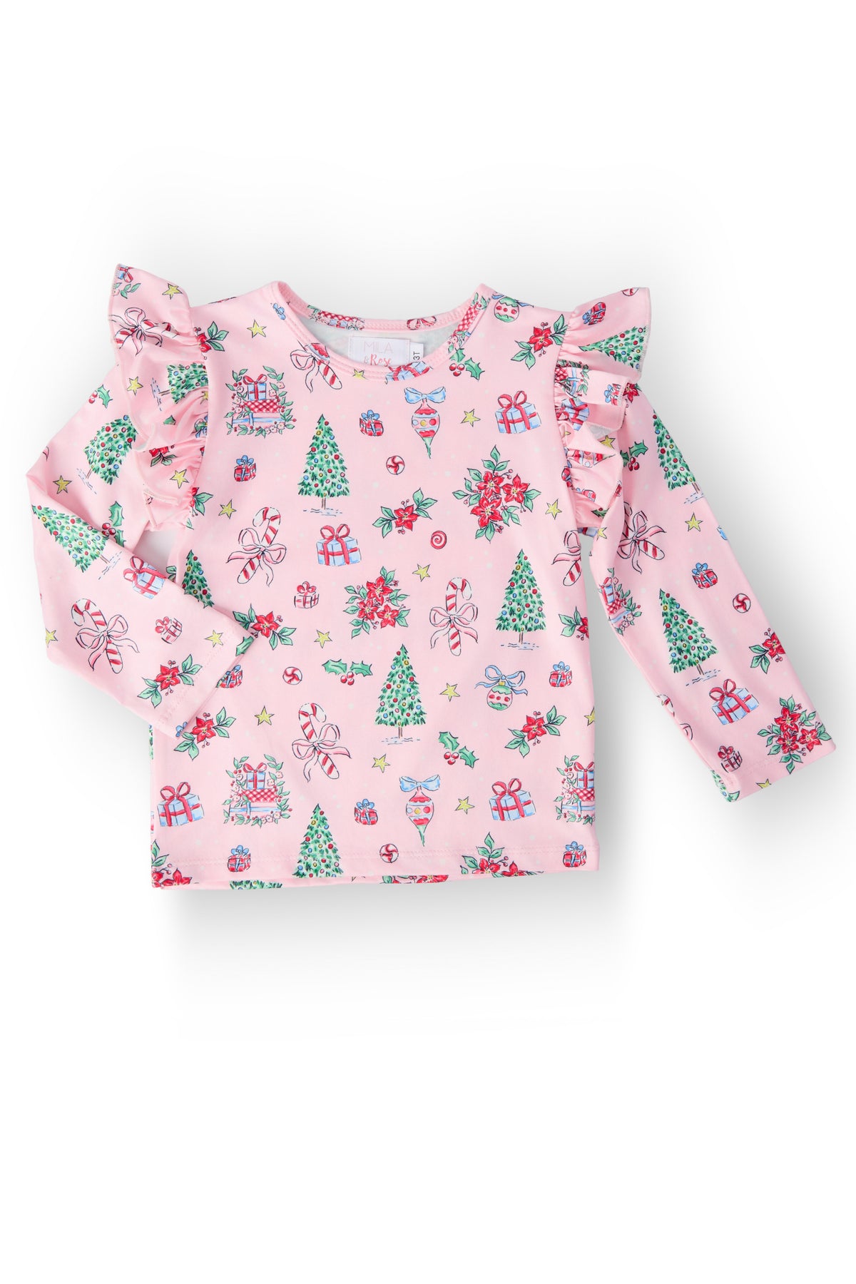 Pink Christmas L/S Ruffle Tee-Mila & Rose ®
