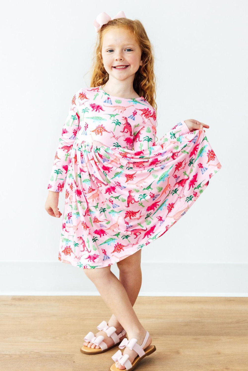Pinkosaurus Rex L/S Pocket Twirl Dress-Mila & Rose ®