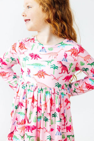 Pinkosaurus Rex L/S Pocket Twirl Dress-Mila & Rose ®