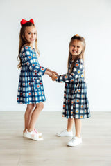 Plaid Apples L/S Pocket Twirl Dress-Mila & Rose ®