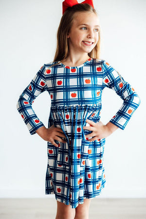 Plaid Apples L/S Pocket Twirl Dress-Mila & Rose ®