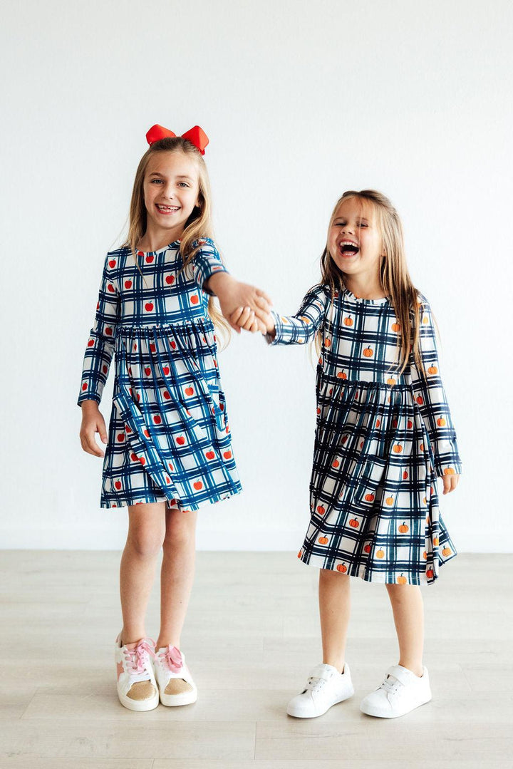 Plaid Pumpkins L/S Pocket Twirl Dress-Mila & Rose ®