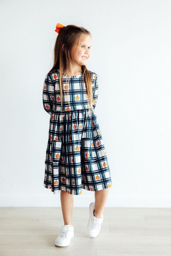 Plaid Pumpkins L/S Pocket Twirl Dress-Mila & Rose ®