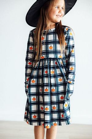 Plaid Pumpkins L/S Pocket Twirl Dress-Mila & Rose ®
