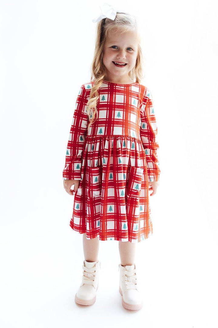 Plaid Trees L/S Pocket Twirl Dress-Mila & Rose ®