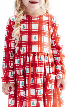 Plaid Trees L/S Pocket Twirl Dress-Mila & Rose ®