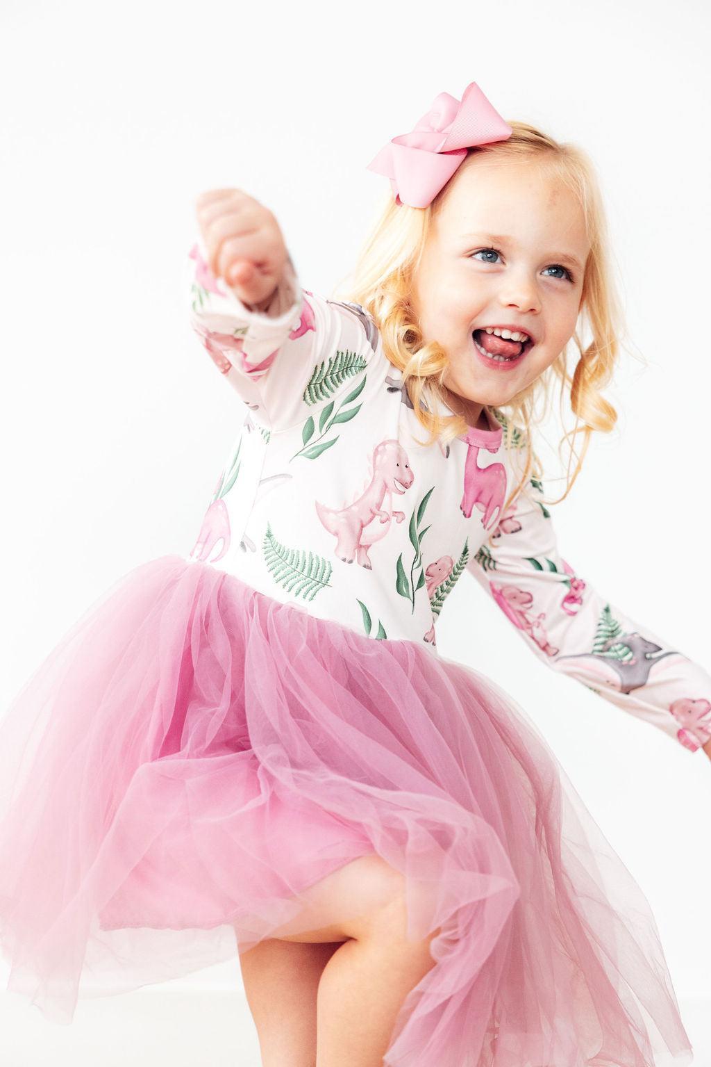 Prehistoric Pink L/S Tutu Dress-Mila & Rose ®