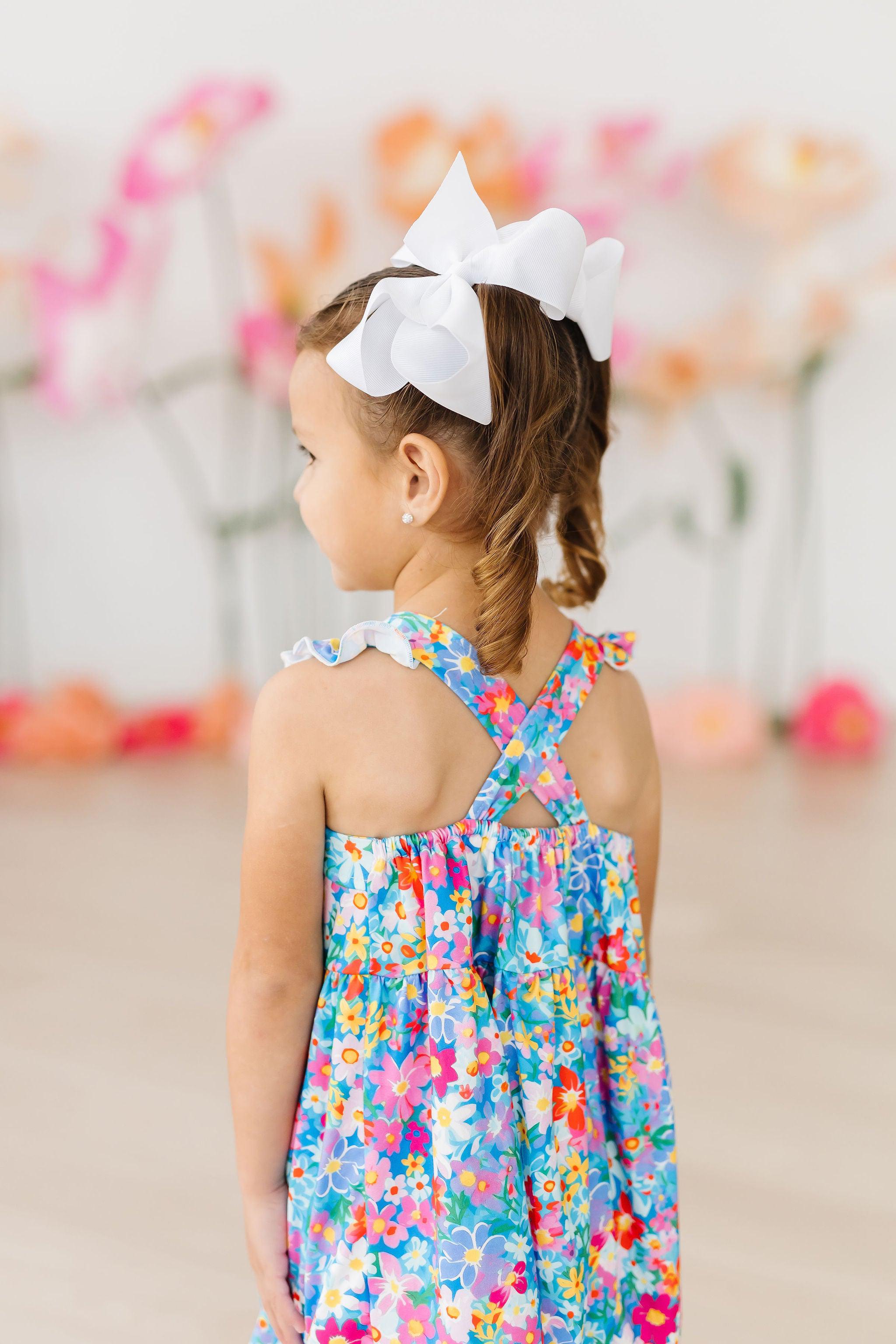 Girls' Preppy Floral Ruffle Cross Back Dress Size: 4T Toddler By Mila & Rose Girls' Preppy Floral Ruffle Cross Back Dress Size: 4T Toddler By Mila & Rose