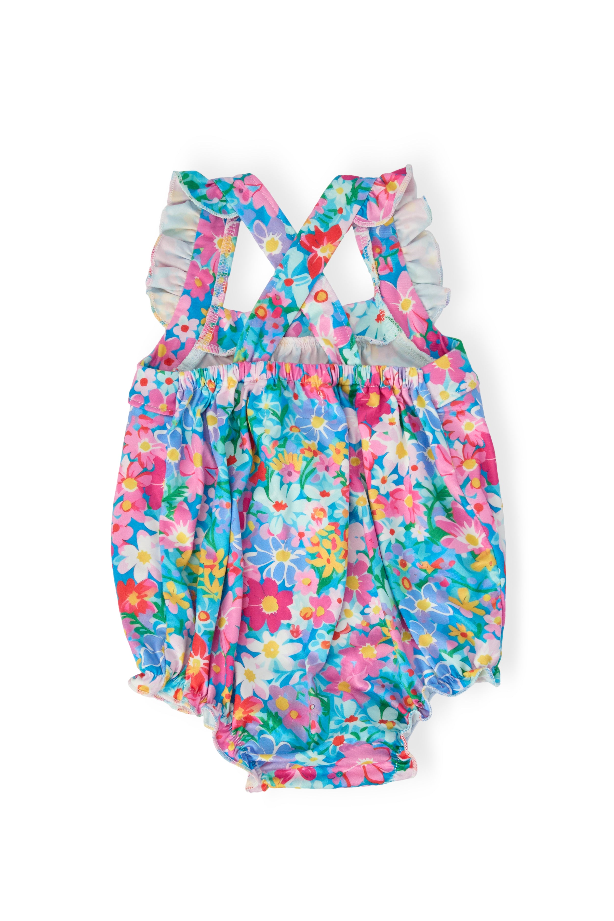 Preppy Floral Ruffle Cross Back Romper-Mila & Rose ®