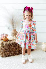 Preppy Pumpkins 3/4 Sleeve Ruffle Twirl Dress-Mila & Rose ®