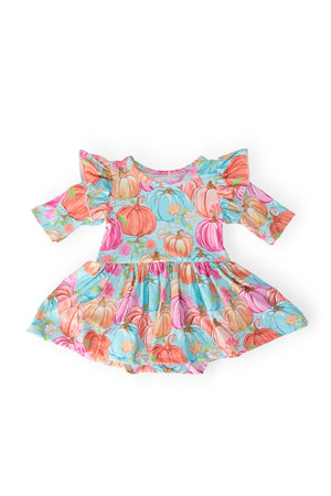 Preppy Pumpkins 3/4 Sleeve Twirl Flutter Bodysuit-Mila & Rose ®