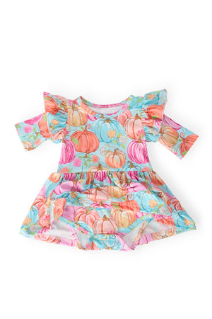 Preppy Pumpkins 3/4 Sleeve Twirl Flutter Bodysuit-Mila & Rose ®