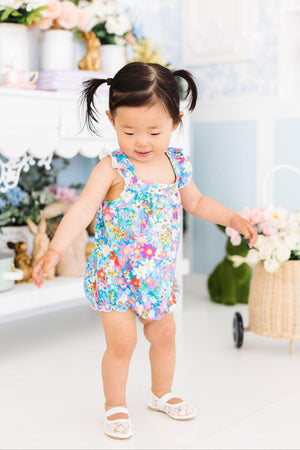 Preppy Floral Ruffle Cross Back Romper-Mila & Rose ®