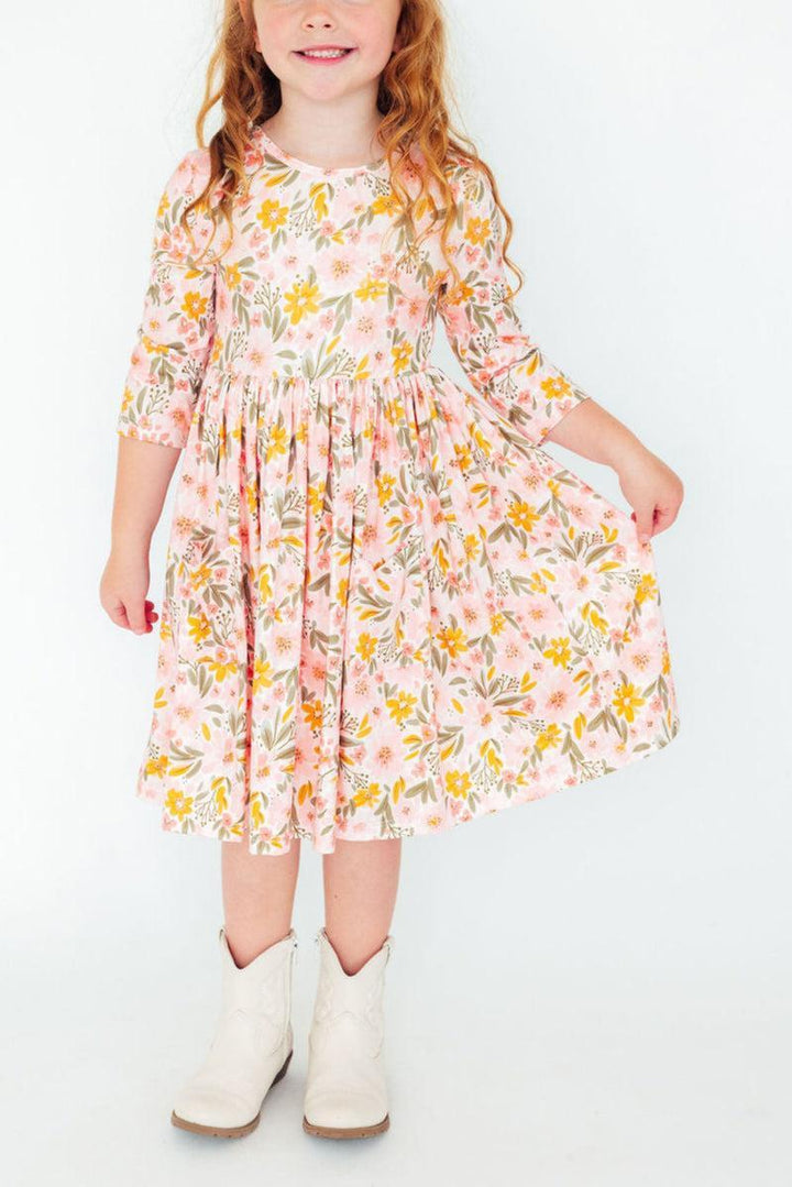 Pretty Peachy 3/4 Sleeve Pocket Twirl Dress-Mila & Rose ®
