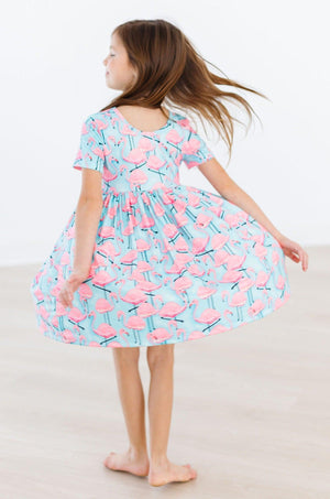 Pretty in Pink Flamingos S/S Pocket Twirl Dress-Mila & Rose ®