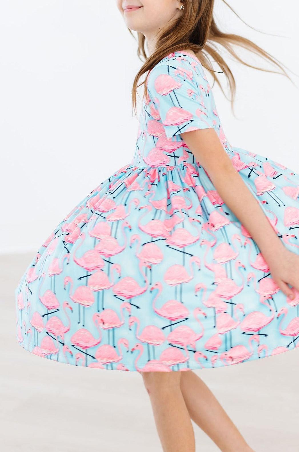 blue dress with pink flamingos Breathable Flamingo Long-sleeve Golf Dresses For Women