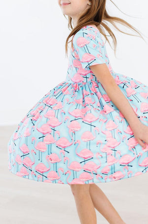 Pretty in Pink Flamingos S/S Pocket Twirl Dress-Mila & Rose ®