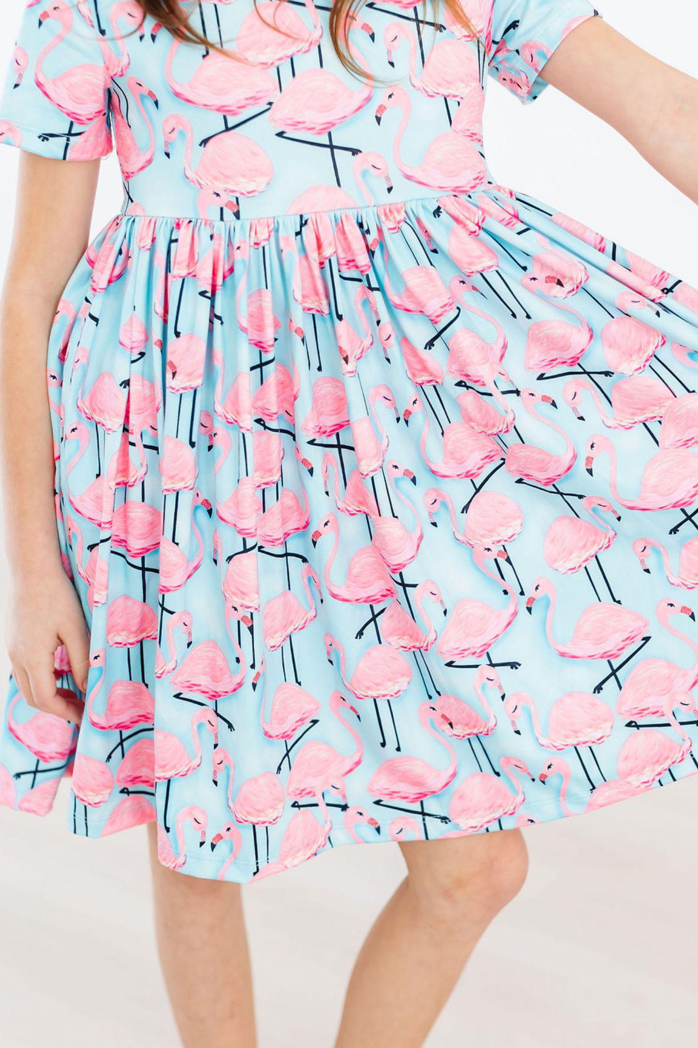 pink flamingo dress Girls' Pretty In Pink Flamingos Pocket Twirl Dress Size: 3T Toddler By Mila & Rose