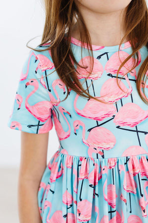 Pretty in Pink Flamingos S/S Pocket Twirl Dress-Mila & Rose ®