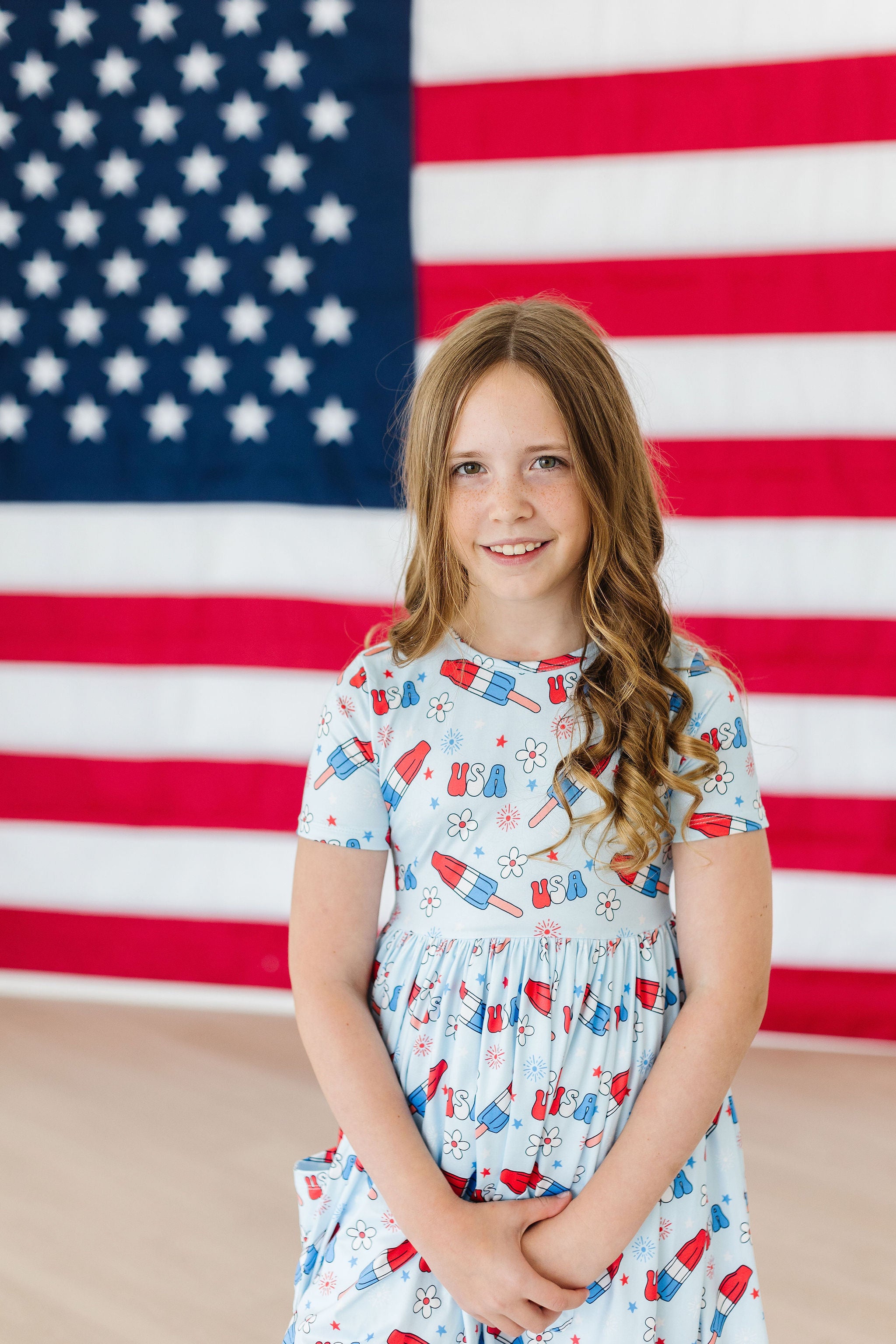 Girls' Proudly Patriotic Pocket Twirl Dress Size: 5/6 By Mila & Rose Girls' Proudly Patriotic Pocket Twirl Dress Size: 5/6 By Mila & Rose