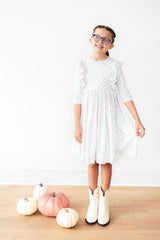 Pumpkin Kisses, Harvest Wishes 3/4 Sleeve Ruffle Twirl Dress-Mila & Rose ®