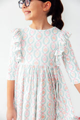 Pumpkin Kisses, Harvest Wishes 3/4 Sleeve Ruffle Twirl Dress-Mila & Rose ®