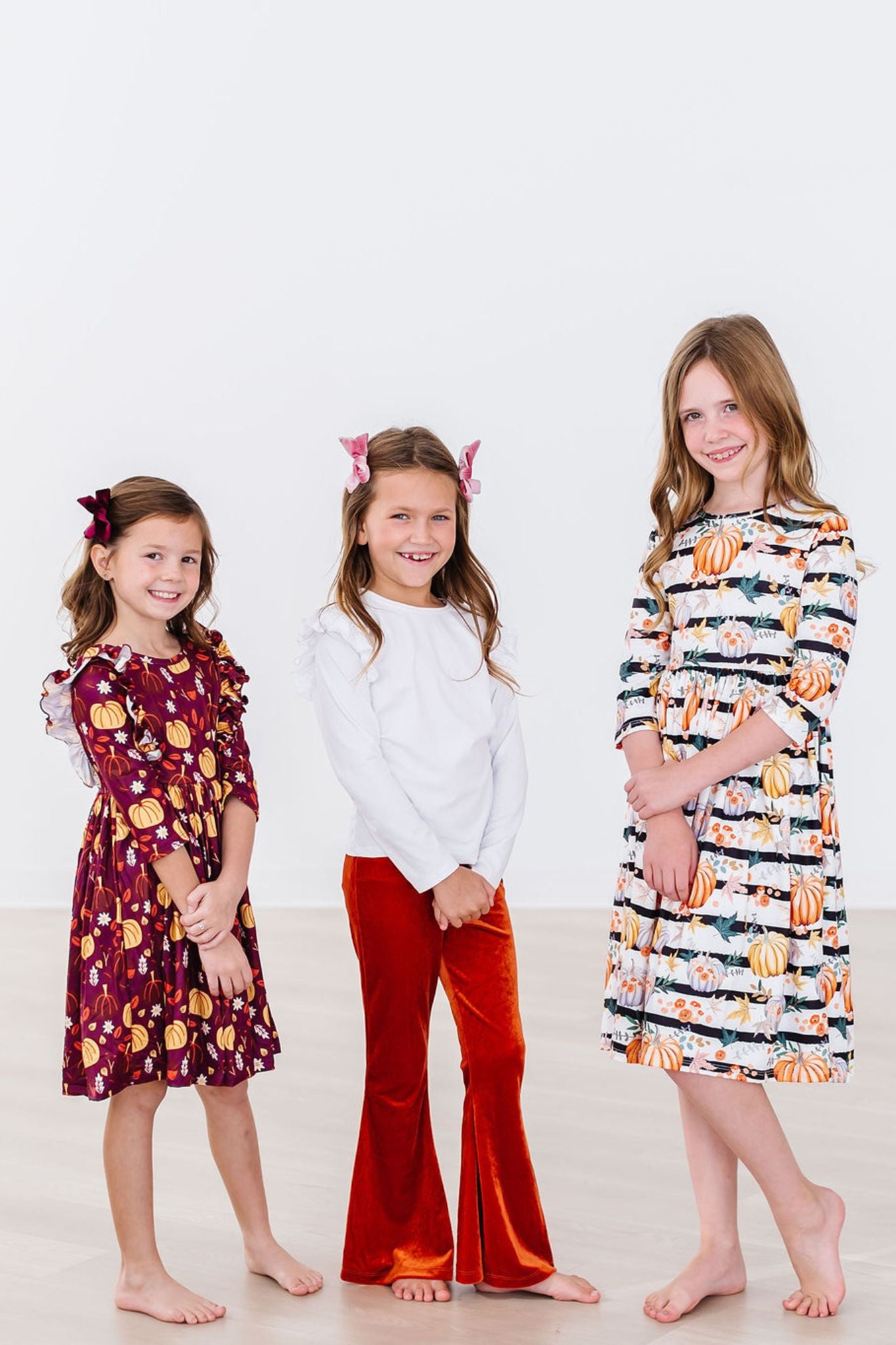Girls' Pumpkin Patch 3/4 Sleeve Ruffle Twirl Dress Size: 5/6 By Mila & Rose Girls' Pumpkin Patch 3/4 Sleeve Ruffle Twirl Dress Size: 5/6 By Mila & Rose