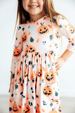 Pumpkin Peekaboo 3/4 Sleeve Pocket Twirl Dress-Mila & Rose ®